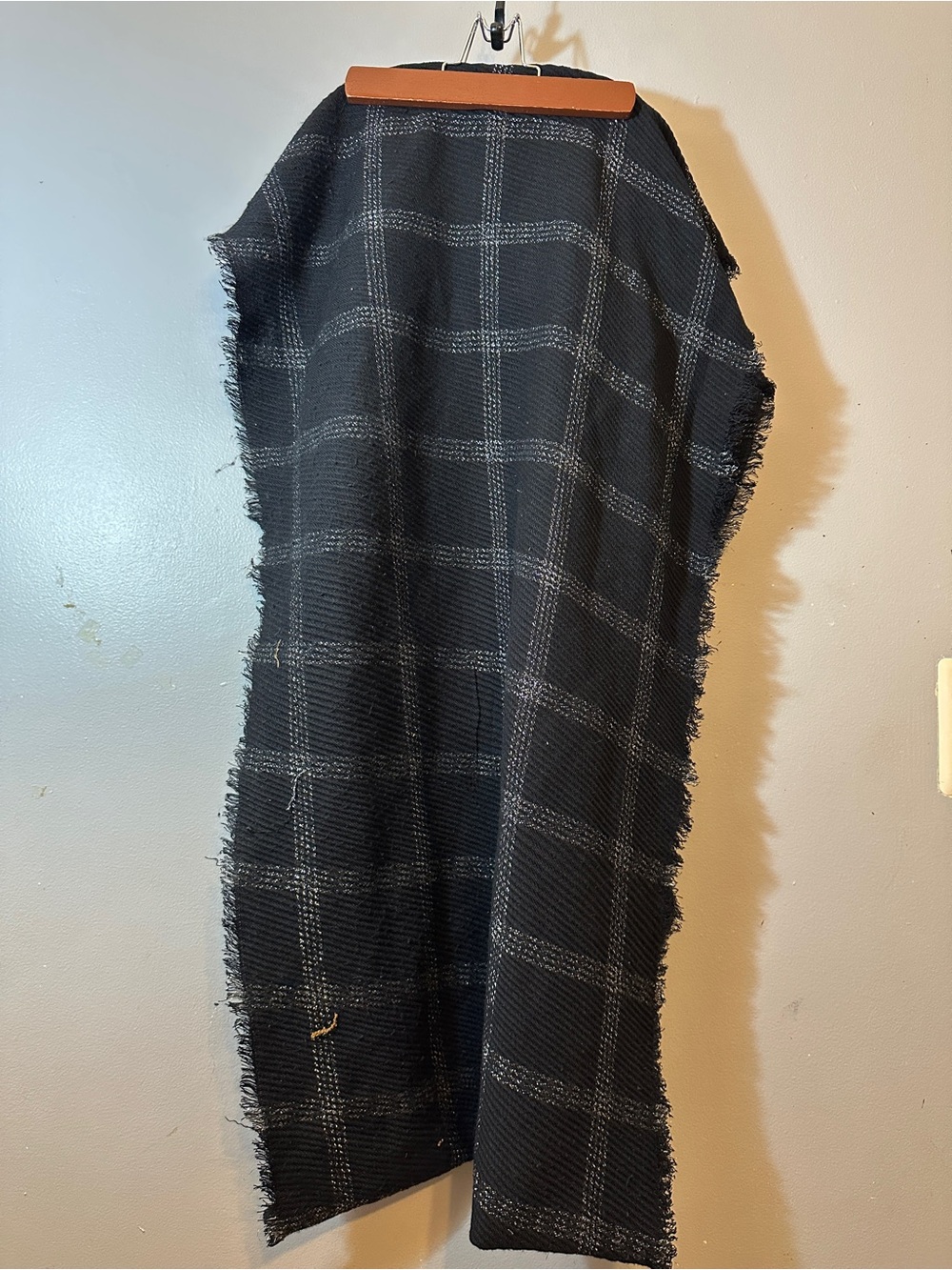 Mixit Black Scarf with Gray Windowpane Plaid